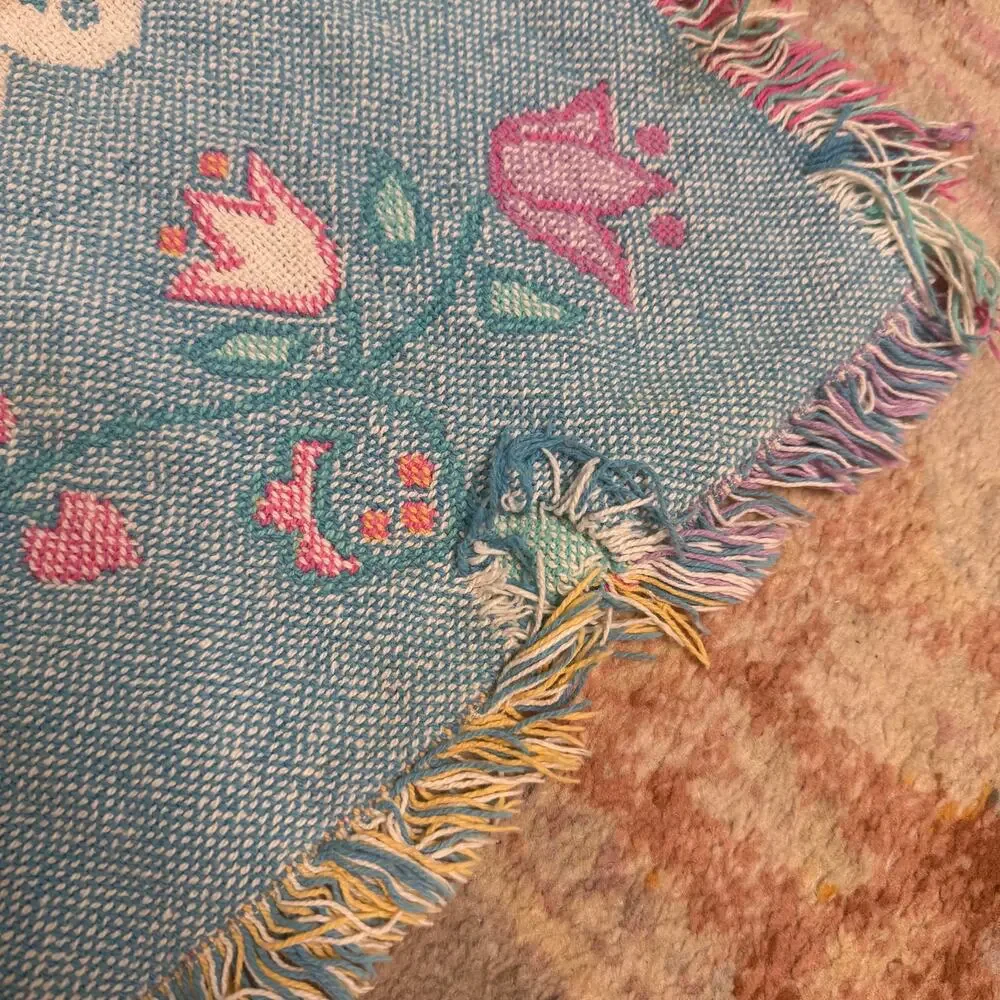 Vintage 80s / 90s pastel teddy bear tea party small tapestry blanket
